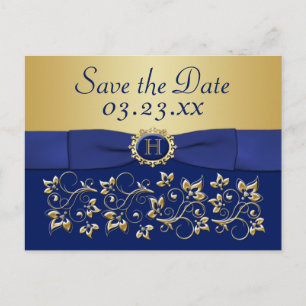 Carte postale de faire-part de Monogram Blue, flor