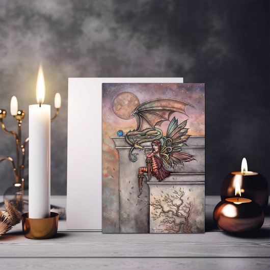 Carte postale de fantasy avec fée et dragon