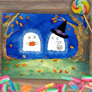 Carte postale de fantômes d'Halloween mignonne de