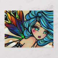 Carte postale de fée aux plumes de paon