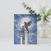 Carte postale de fée de la lune indigo et chat (Debout devant)