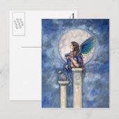 Carte postale de fée de la lune indigo et chat (Devant / Derrière)