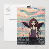 Carte postale de fée vampire à la rose gothique (Devant / Derrière)