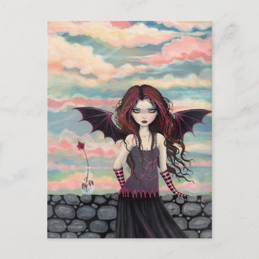 Carte postale de fée vampire à la rose gothique (Devant)
