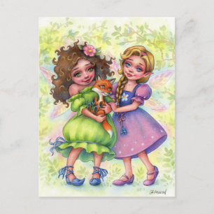 Carte postale de fées avec bébé renard