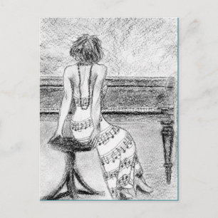 Carte postale de femme au piano