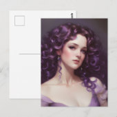 Carte postale de femme aux cheveux violets bouclés (Devant / Derrière)