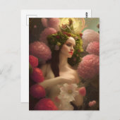 Carte postale de femme aux fleurs roses (Devant / Derrière)