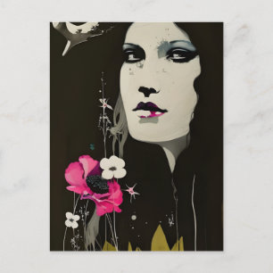 Carte postale de femme et de fleurs