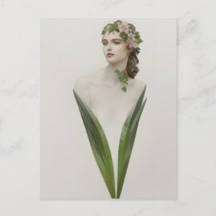 Carte postale de femme fleurie vintage magnifique