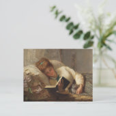 Carte postale de femme victorienne lisant en tenan (Debout devant)