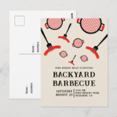 Carte postale de fête BBQ Grill & Fork (Devant / Derrière)