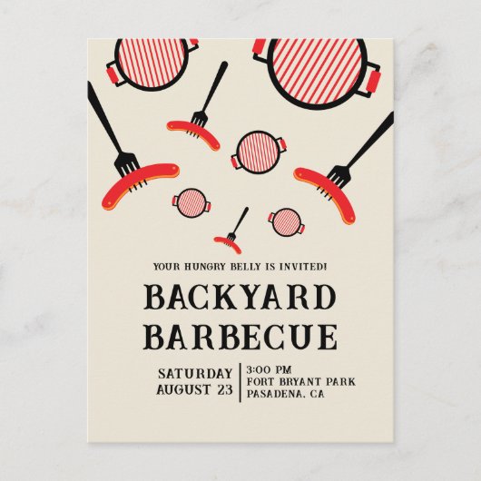 Carte postale de fête BBQ Grill & Fork (Devant)