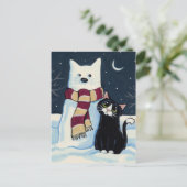 Carte postale de fête de chat et de chat de neige (Debout devant)