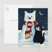 Carte postale de fête de chat et de chat de neige (Devant / Derrière)