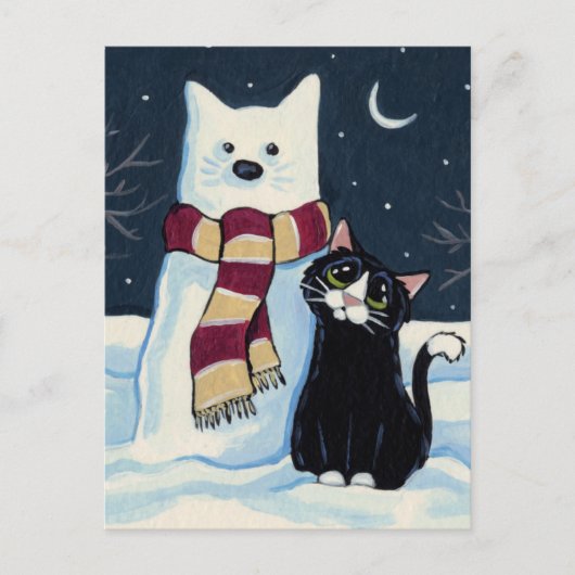 Carte postale de fête de chat et de chat de neige (Devant)