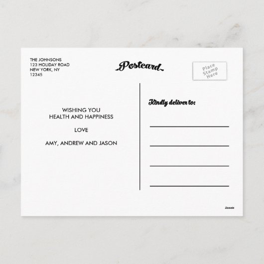 CARTE POSTALE DE FÊTE EN ALU DORÉ FAUX (Dos)