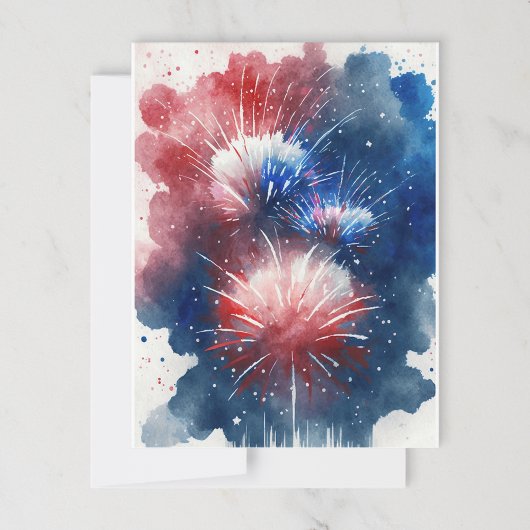 Carte postale de feux d'artifice Rouge Blanc et Bl