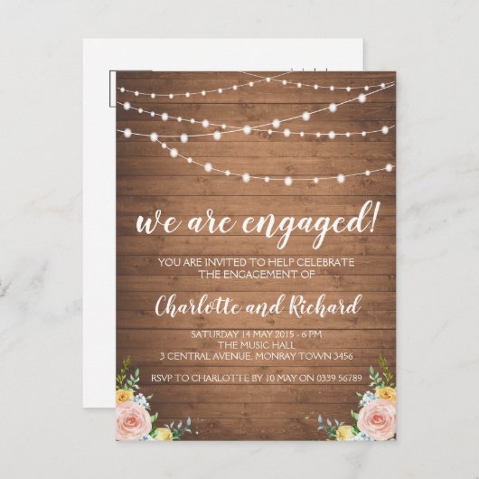 Carte postale de fiançailles rustique pour annonce (Devant / Derrière)