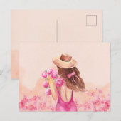 Carte postale de fille bouquet de fleurs rose esth (Devant / Derrière)