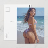 Carte postale de fille de plage en bikini avec un  (Devant / Derrière)