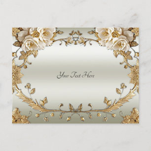 Carte postale de fleurs blanches dorées