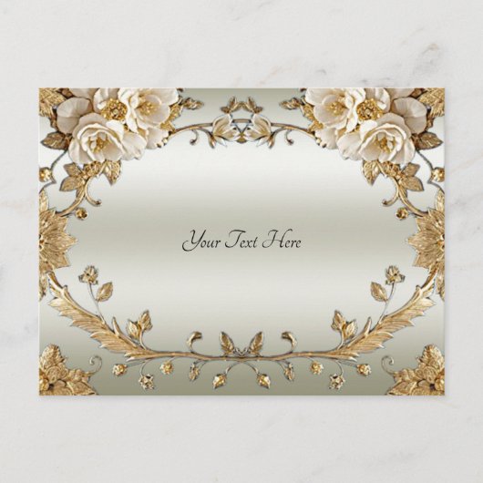 Carte postale de fleurs blanches ornées dorées (Devant)