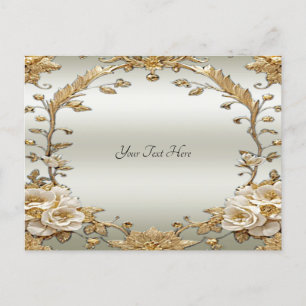Carte postale de fleurs blanches ornées dorées