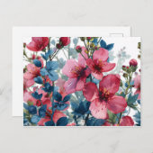 carte postale de fleurs d'aquarelle (Devant / Derrière)