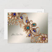 Carte postale de fleurs de bijoux or élégants (Devant / Derrière)