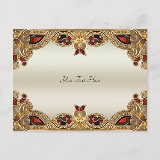 Carte postale de fleurs dorées et pierre précieuse (Devant)