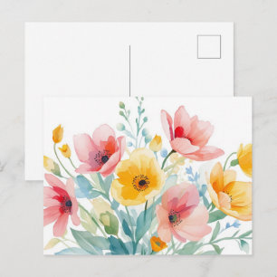 Carte postale de fleurs sauvages aquarelles coloré