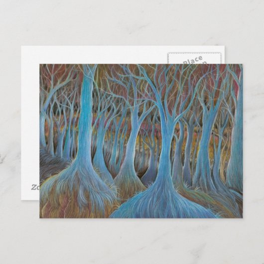 Carte postale "de forêt bleue d'arbre" (Devant / Derrière)