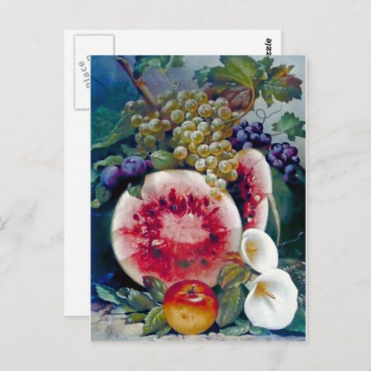 Carte Postale De fruit de pastèque de raisin d'Apple toujours la (Devant / Derrière)