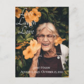 Carte postale de funérailles 'Vivre Rire Aimer' (Devant)