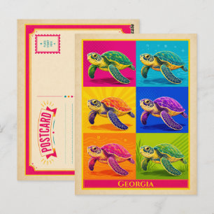 Carte postale de Géorgie Tortue marine Art pop vin