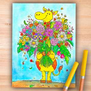 Carte postale de girafe de dessin animé mignon ave