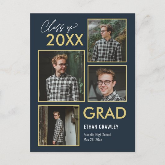 Carte postale de graduation de couleur modifiable (Devant)