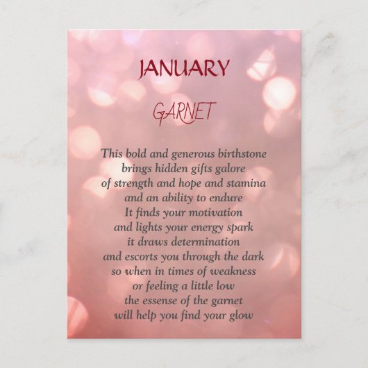 Carte postale de grenat, pierre de naissance de ja (Devant)