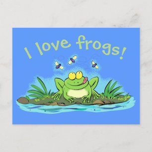 Carte postale de grenouille affamée mignonne avec 