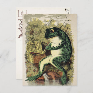 Carte postale de grenouille de pêche victorienne 