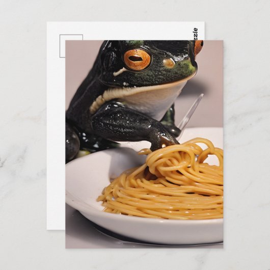 Carte postale de grenouille mangeant des spaghetti (Devant / Derrière)