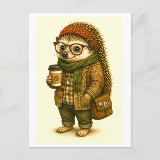 Carte postale de hérisson hipster (Devant)