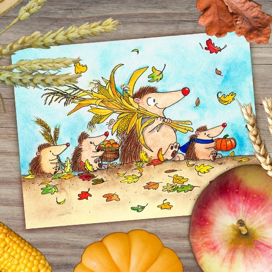 Carte postale de hérissons de Thanksgiving