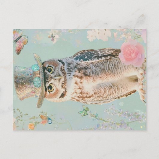 carte postale de hibou avec un chapeau (Devant)