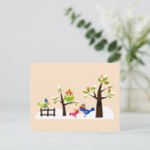 Carte postale de hibou mignon oiseaux neige hiver (Debout devant)