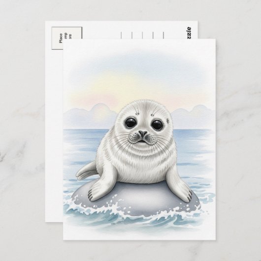 Carte postale de jeunes animaux sauvages bébé phoq (Devant / Derrière)