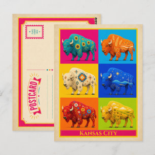 Carte postale de Kansas City Bison Kansas Art Pop