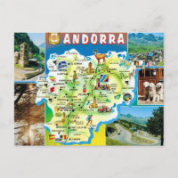 Carte postale de la carte ancienne d'Andorre