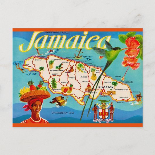 Carte postale de la carte ancienne de la Jamaïque (Devant)
